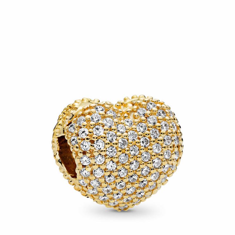 Pandora Shine™ Pave Open My Heart Clip Charm Ireland - 18ct Gold Plated/Cubic Zirconia - 597286CWX